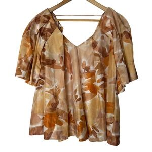 Ginger & Smart Top Sz 8 Sienna‎ Watercolor Floral Print Cotton Silk Blend Flowy